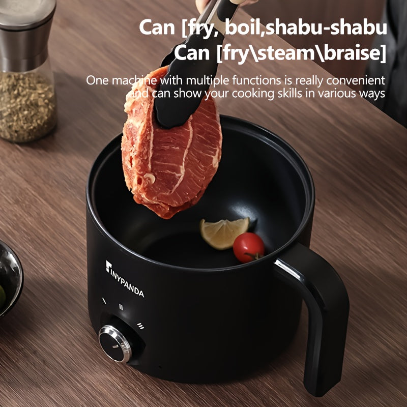 Compact black electric hot pot with multiple functions non-stick frying pan European plug