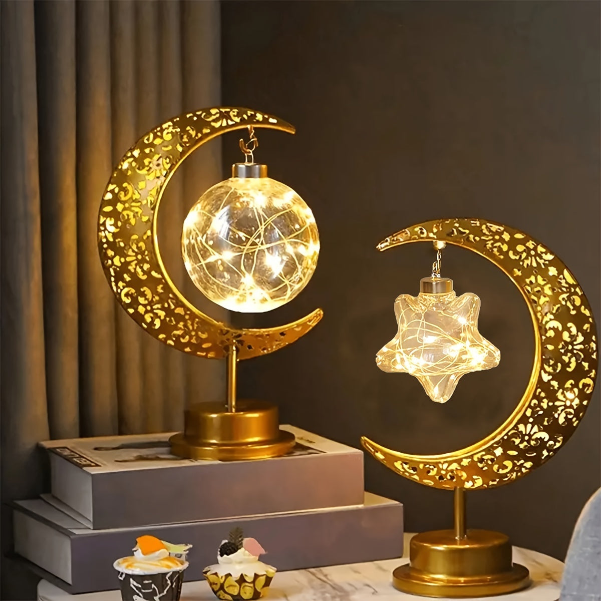 Ramadan Moon Star Iron Battery-Operated Night Light for Ramadan and Valentine's Day Decor