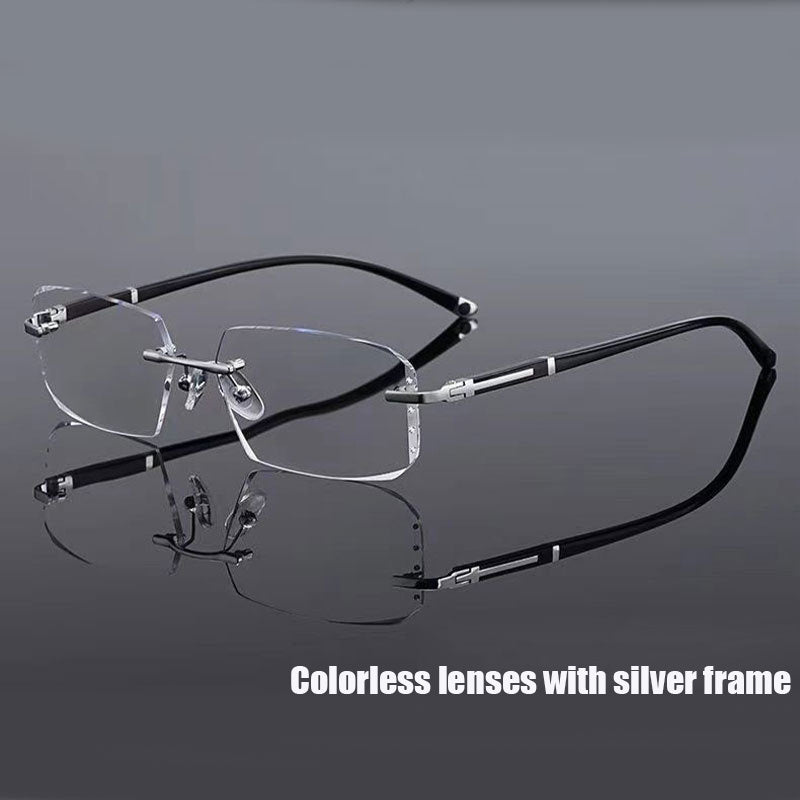 Unisex Rimless Glasses with Anti-Blue Light Clear Lenses for Business