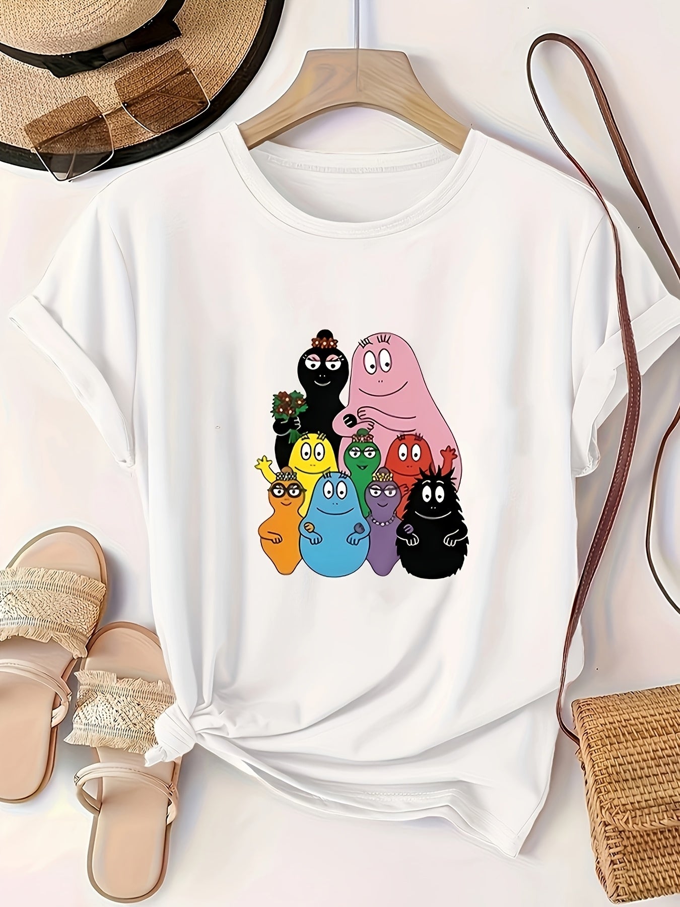 Women's Plus Size White T-Shirt Short Sleeve Cartoon Print Casual Summer