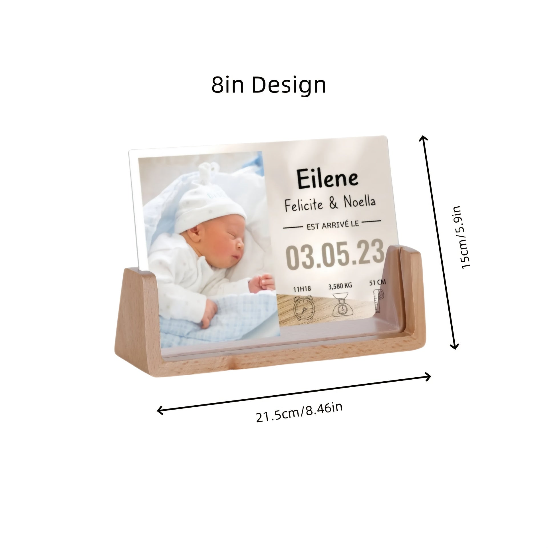 Персонализированная фоторамка для новорожденных - акриловая УФ-печать, памятный предмет с матовой черной подставкой для декора детской - настраиваемая