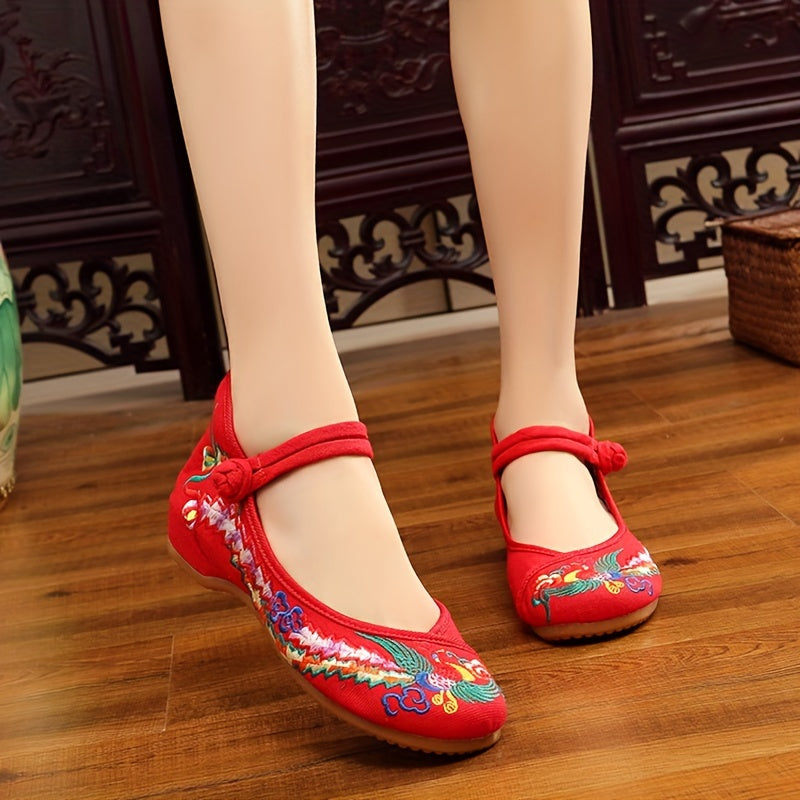 Women's Embroidered Canvas Footwear with Traditional Chinese Phoenix Design for Casual Spring and Summer