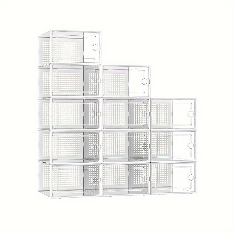 12 Pack Clear Plastic Shoe Storage Boxes Dustproof Moisture-Resistant with Front and Back Access