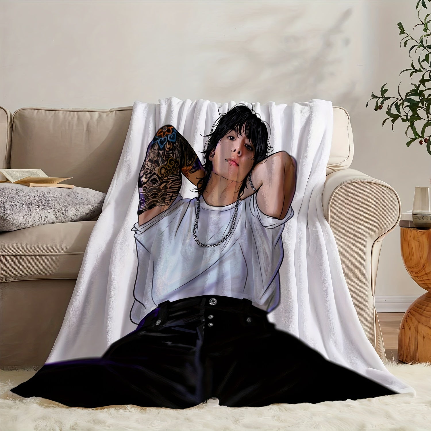 K-POP Idol Throw Blanket Cartoon Design Soft Cozy Gift for Fans
