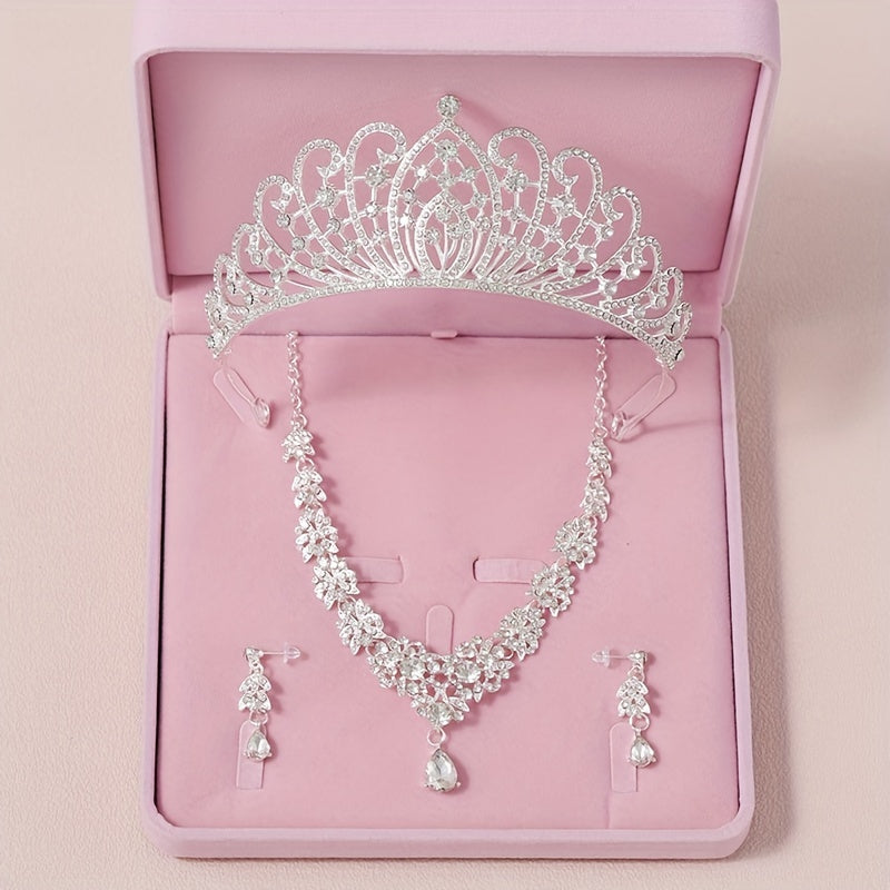 Conjunto de corona de novia con collar y pendientes, accesorios de joyería