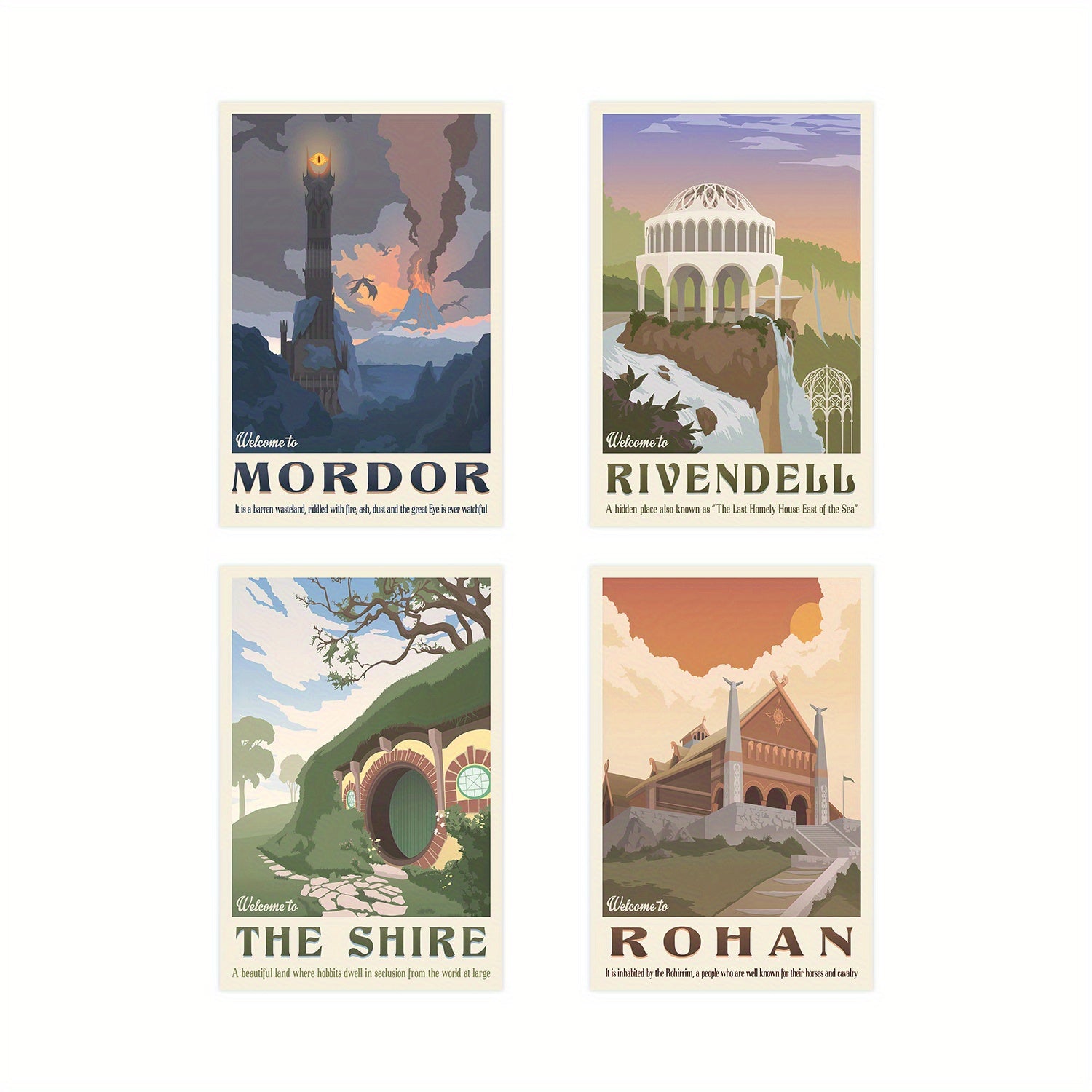 Set of 4 Middle Earth Landscape Canvas Wall Art Posters for Home Decor