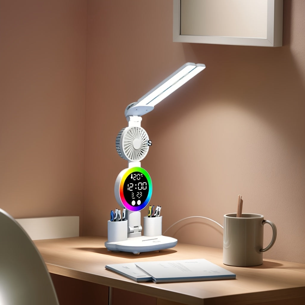 Lámpara de escritorio LED con control táctil, ventilador USB, luz de estudio para estudiantes, duradera, de PVC