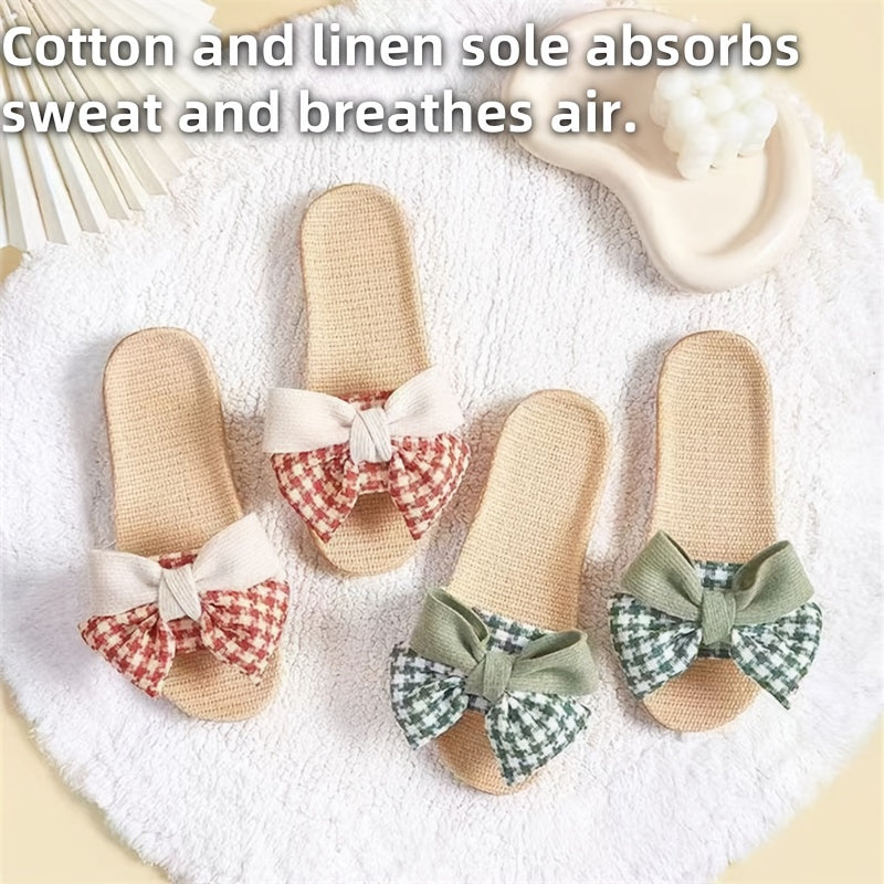 Women Linen Bowknot Slippers Lightweight Indoor Outdoor Home Shoes