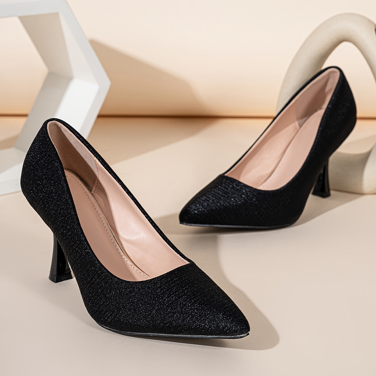 Women's Pointed Toe Pumps Stiletto Heels Dress Shoes with Striped Detail