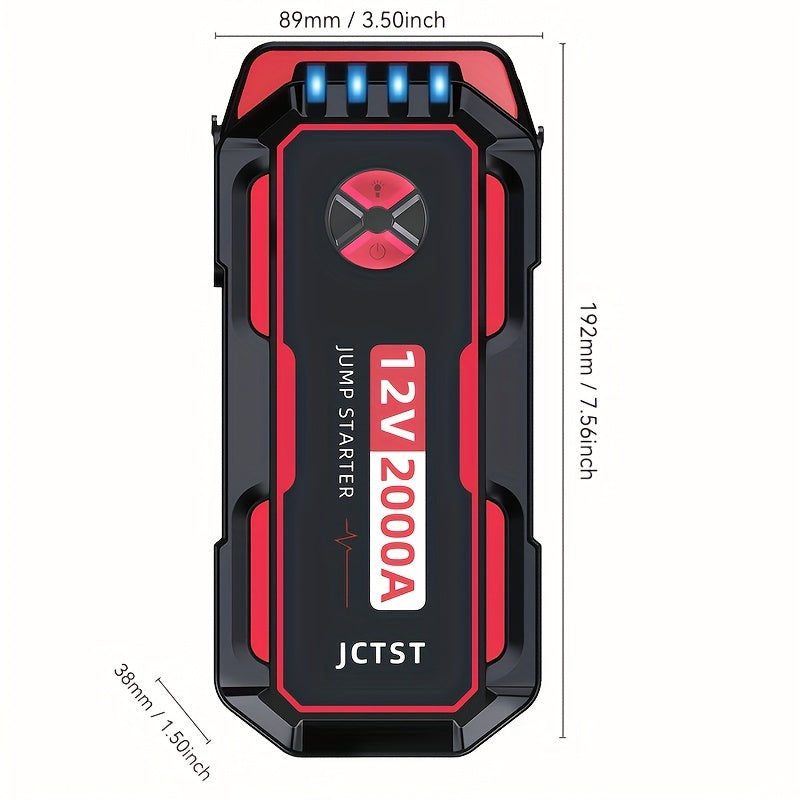 Portable Car Jump Starter 2000A Peak Lithium Battery with Safety Clamps