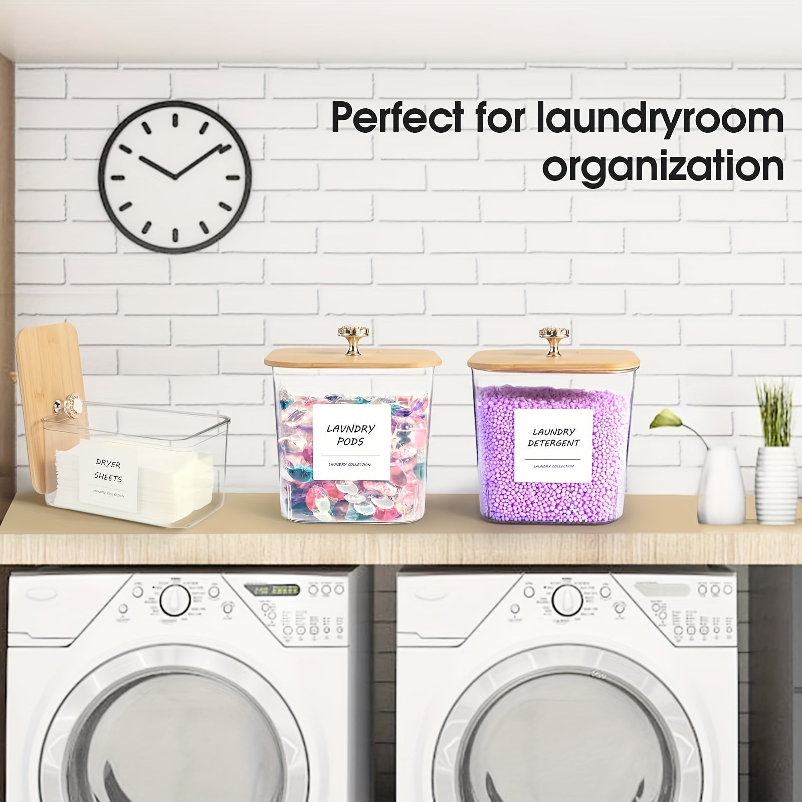 Set of 3 Clear Plastic Laundry Storage Containers with Lids, Scoops, Labels