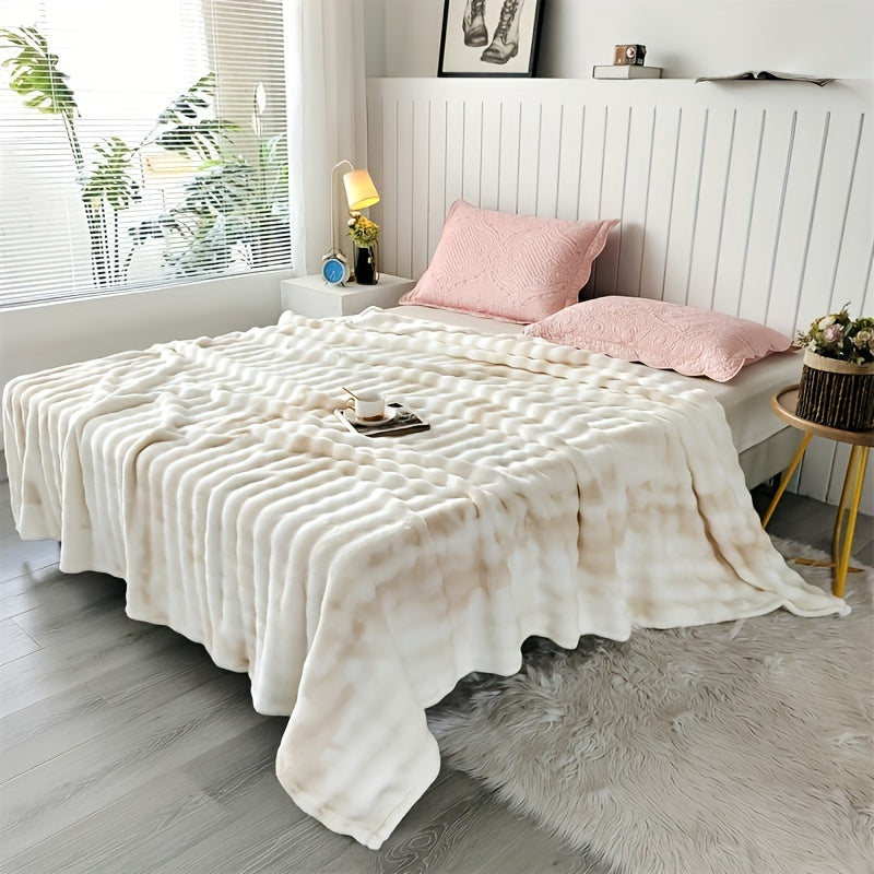 Faux Rabbit Fur Bed Blanket Tie-Dye Plush Flannel Dual Layer Cozy for Sofa Bed