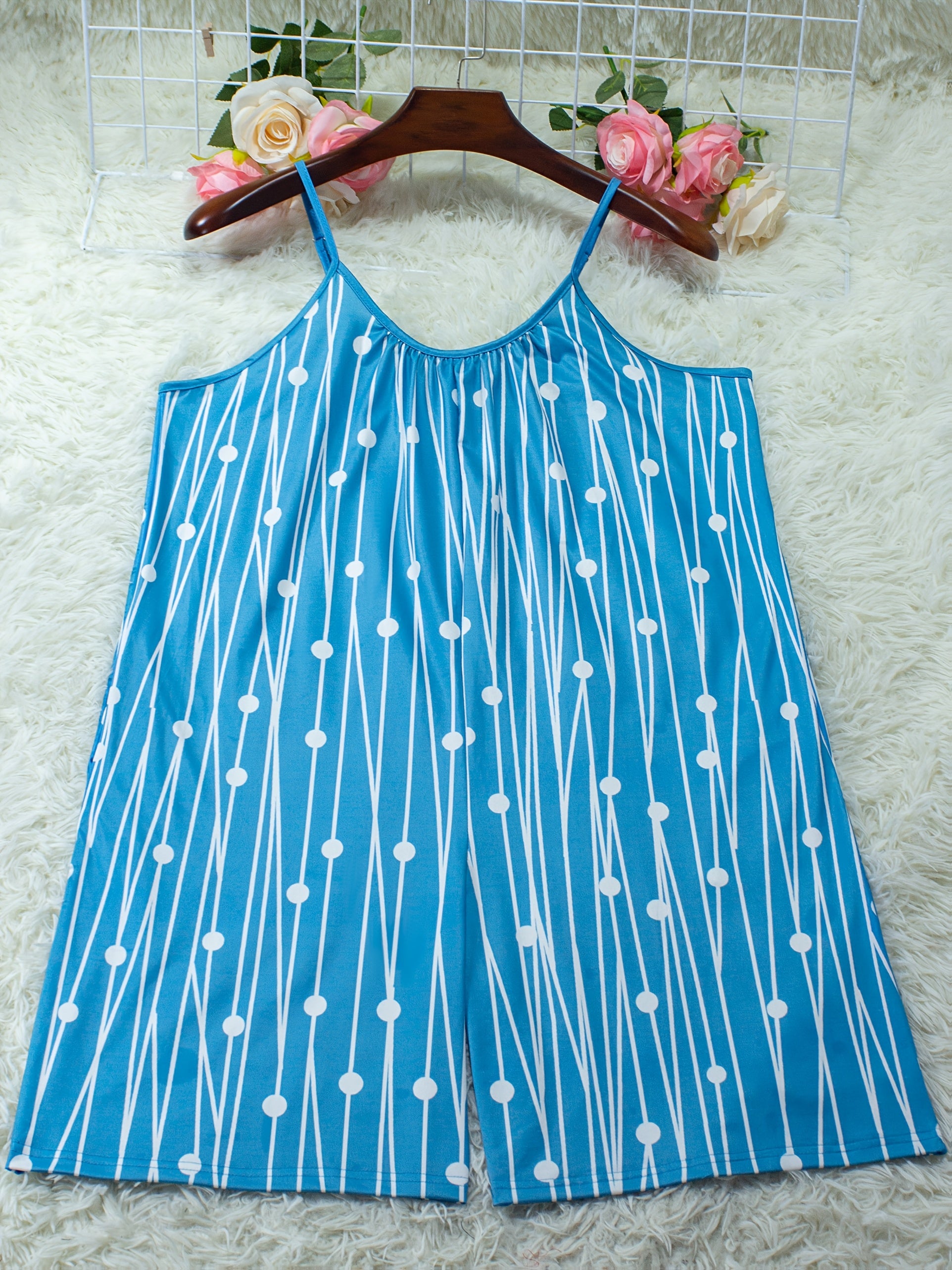 Plus Size Women's Blue V-Neck Sleeveless Jumpsuit Summer Beachwear