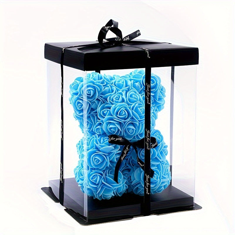 20cm Artificial Foam Rose Bear in Container Decorative Flower Arrangement for Home Decor Gift