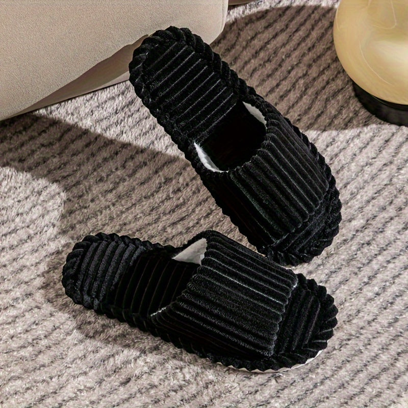 Men's Corduroy Striped Indoor Slippers with Fabric Lining and EVA Sole