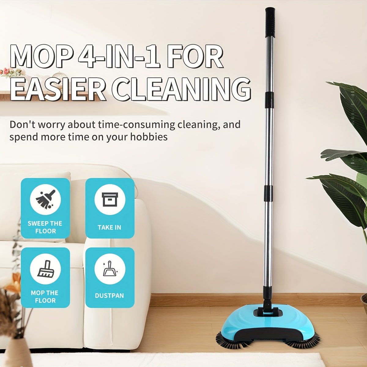3-in-1 Handheld Sweeper Set with Spin Mop Broom Dustpan for Hard Floors