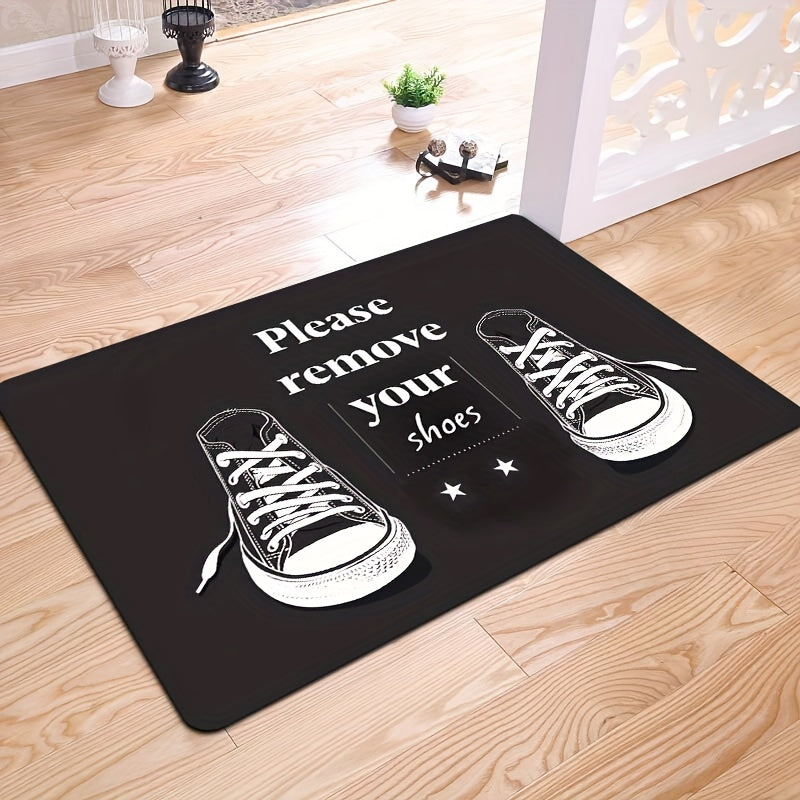 Polyester Doormat Set with Please Remove Your Shoes Design Non-Slip Machine Washable Indoor Home Decor