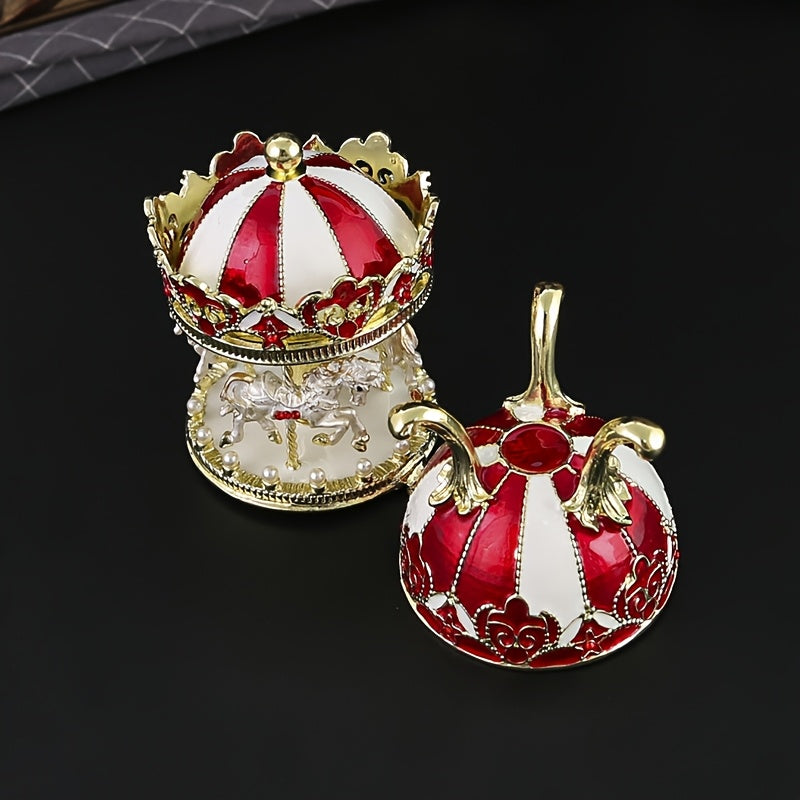 Carousel Jewelry Box for Women and Girls Metal Painted Storage Organizer