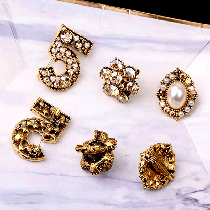 Vintage-Inspired 3-Piece Brooch Set Faux Pearls Rhinestones for Suits Coats Shirts