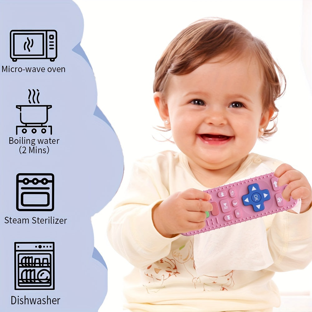 Bolalar uchun silikon chaynash o'yinchoqi, masofadan boshqarish dizayni, idish yuvish mashinasida xavfsiz - Pushti/Qora, BPA dan ozod