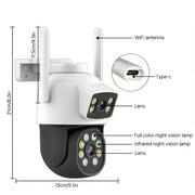 Outdoor Security Camera with 360° Pan Tilt, Color Night Vision, 2MP+2MP, Motion Detection, Two-Way Audio, WiFi