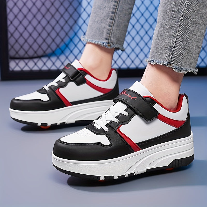 Boys Low Top Skate Shoes with Removable Roller Skates Breathable Lightweight Non Slip All Season