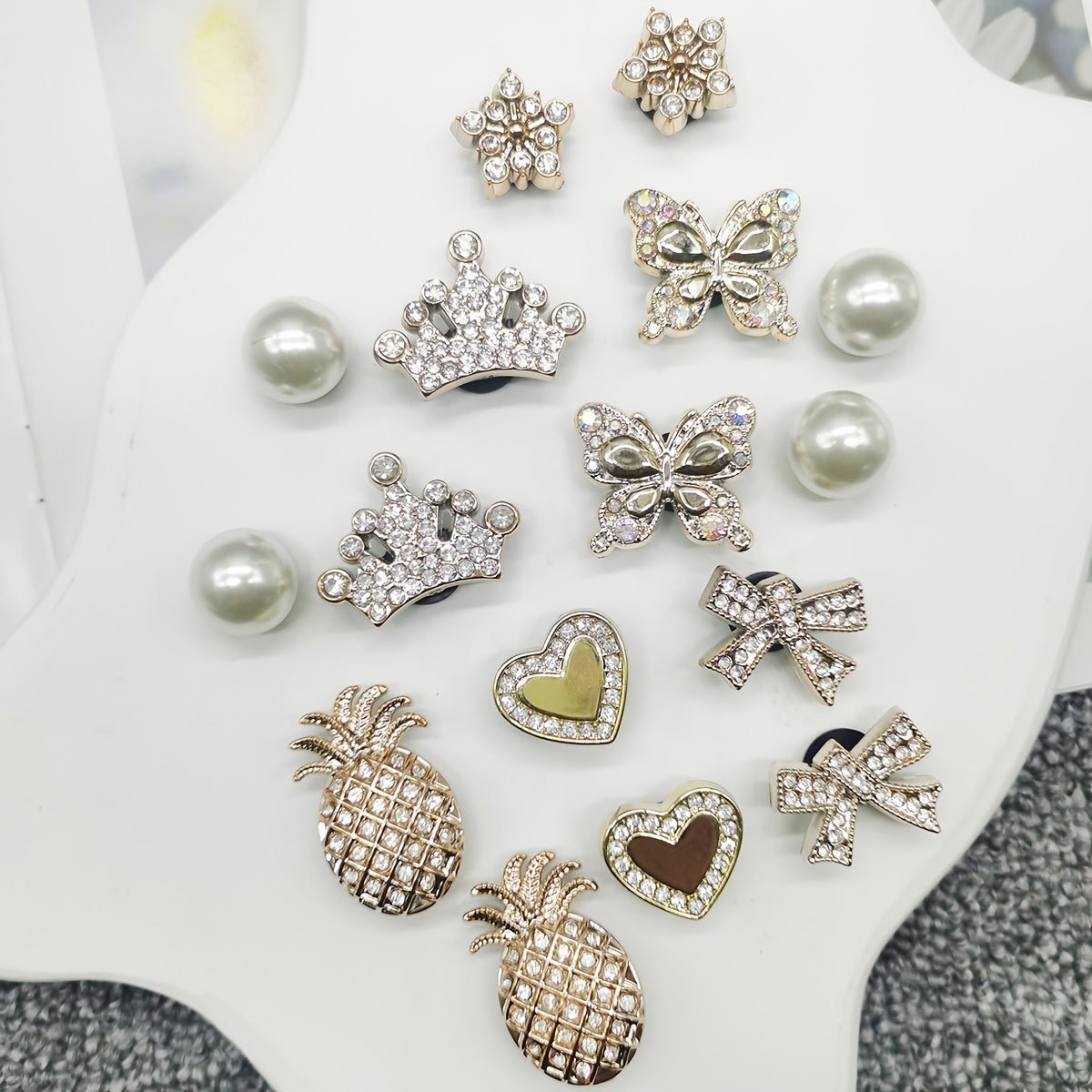 Women Shoe Charms 16pcs Rhinestone Pineapple Bow Snowflake Bead Decor