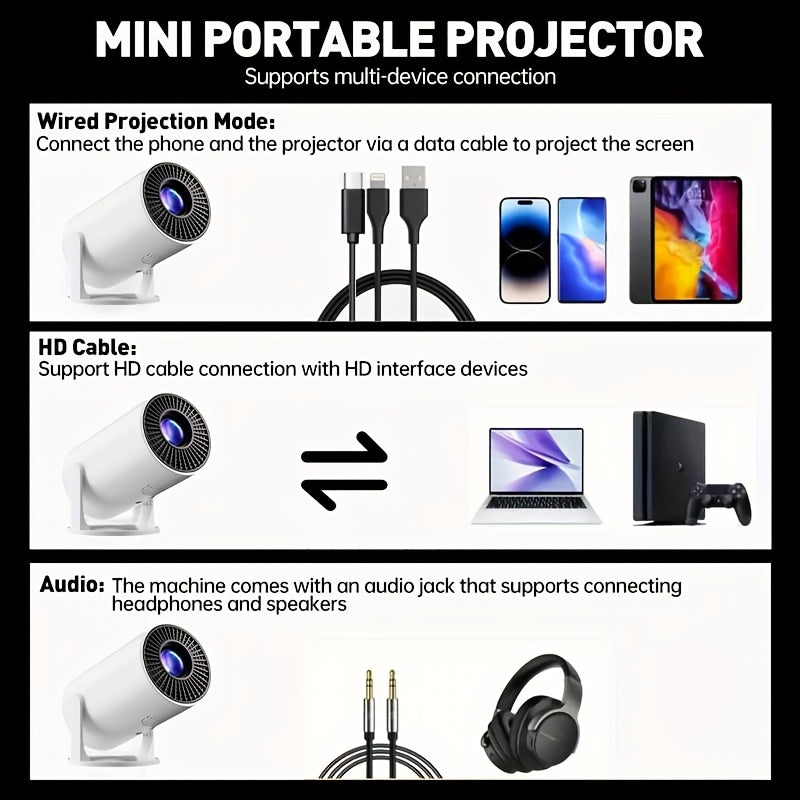 Portable Home Theater Projector for Movies TV Gaming 16:9 3D Compatible