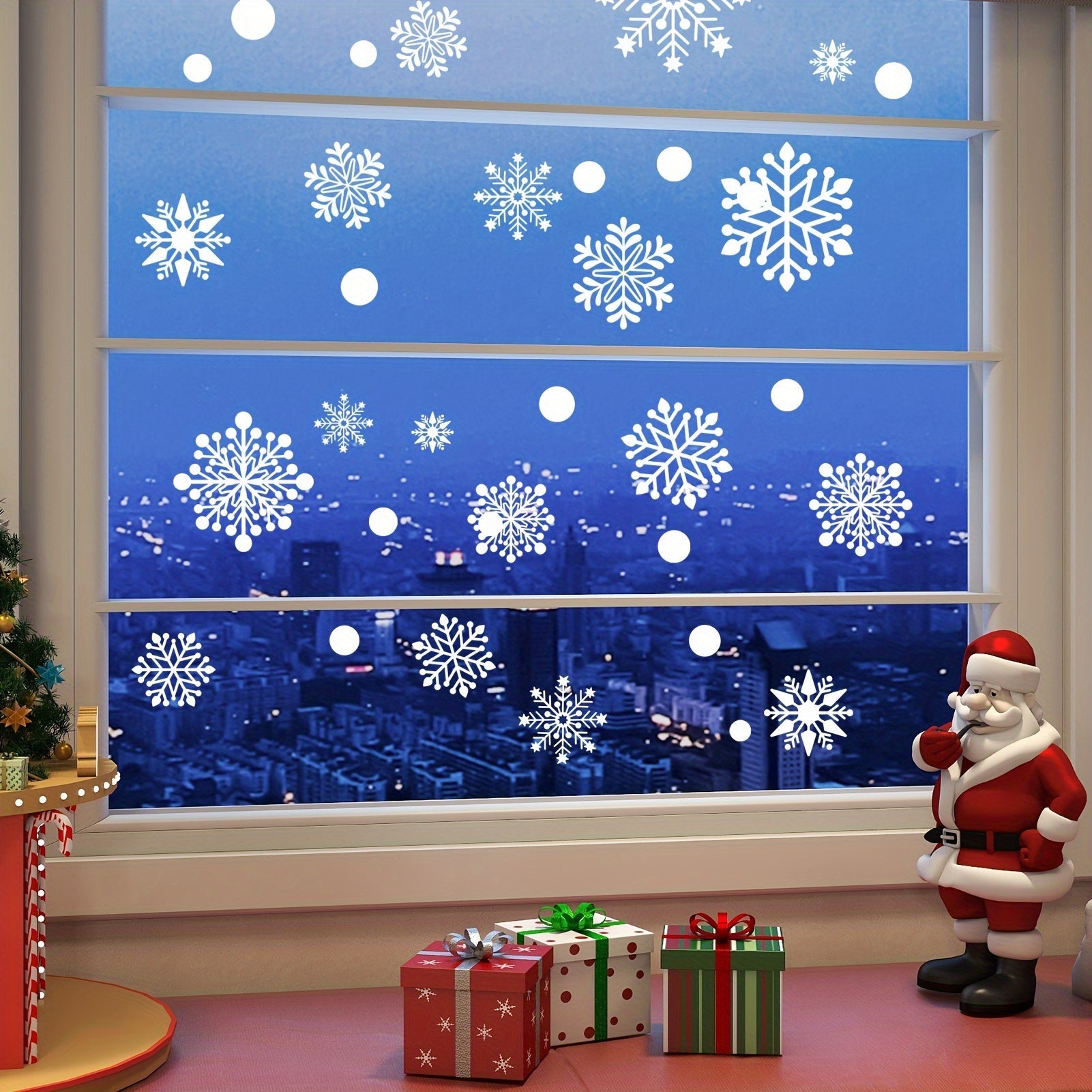 Reusable Snowflake and Polka Dot Window Cling Decal, 20.32cm x 30.48cm, Festive Holiday Decor