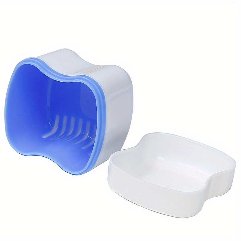 Portable Denture Storage Case with Strainer for Cleaning False Teeth Travel Use