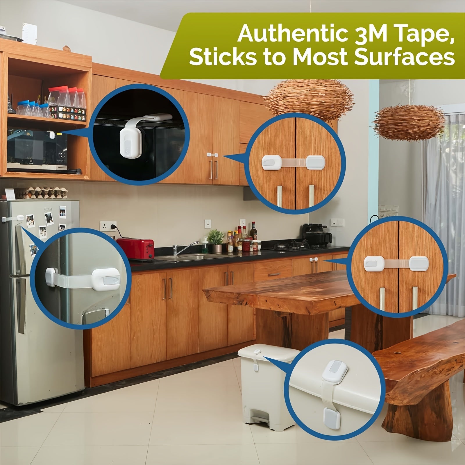 Set of 6 or 12 Child Safety Locks for Drawers Cabinets and Fridges