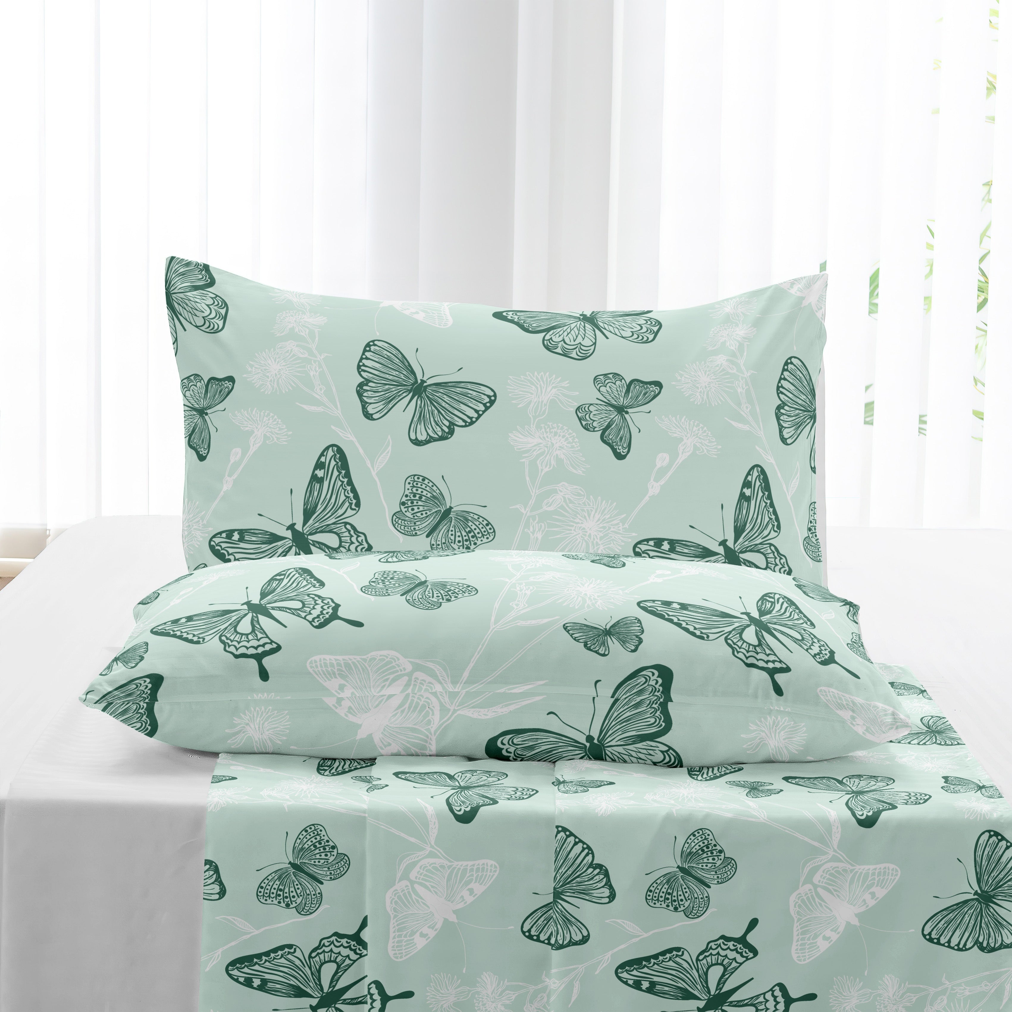 3-Piece Butterfly Print Duvet Cover Set Made of Soft Breathable Polyester All-Season Bedroom Decor