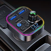 Car FM Transmitter Wireless Charger with Bluetooth Handsfree and Ambient Lights