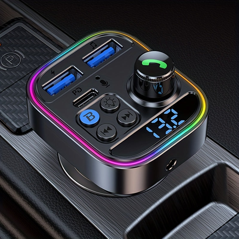 Car FM Transmitter Wireless Charger with Bluetooth Handsfree and Ambient Lights
