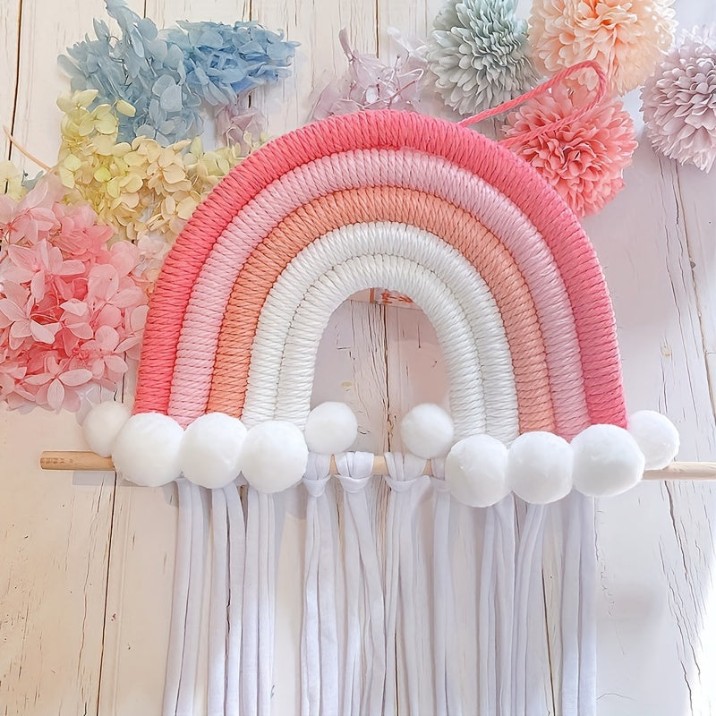 Организуйте свои бантики для волос стильно с помощью этого легкого держателя для заколок, выполненного в радужном узоре в стиле бохо-шик. Идеально подходит для девичьих комнат и декора детской.