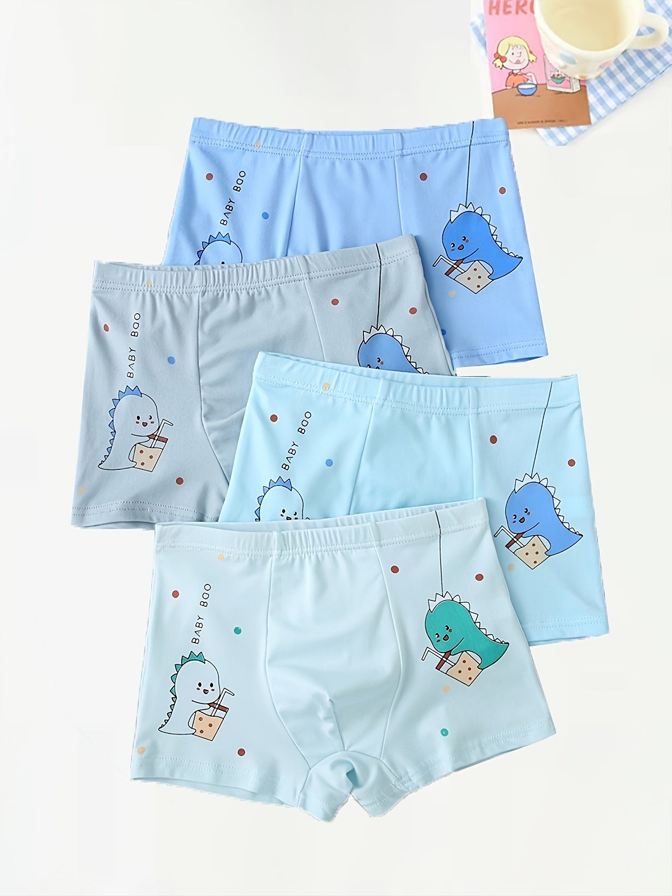 Pack de 8 calzoncillos bóxer con estampado de dinosaurios de dibujos animados para niños, de poliéster, ropa interior cómoda