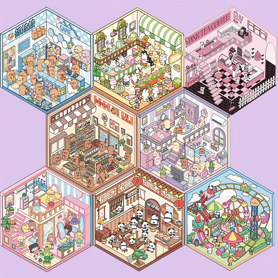 Miniature 3D Panda Stickers Reusable Irregular Shape Glossy PET for Room Decor and Crafts