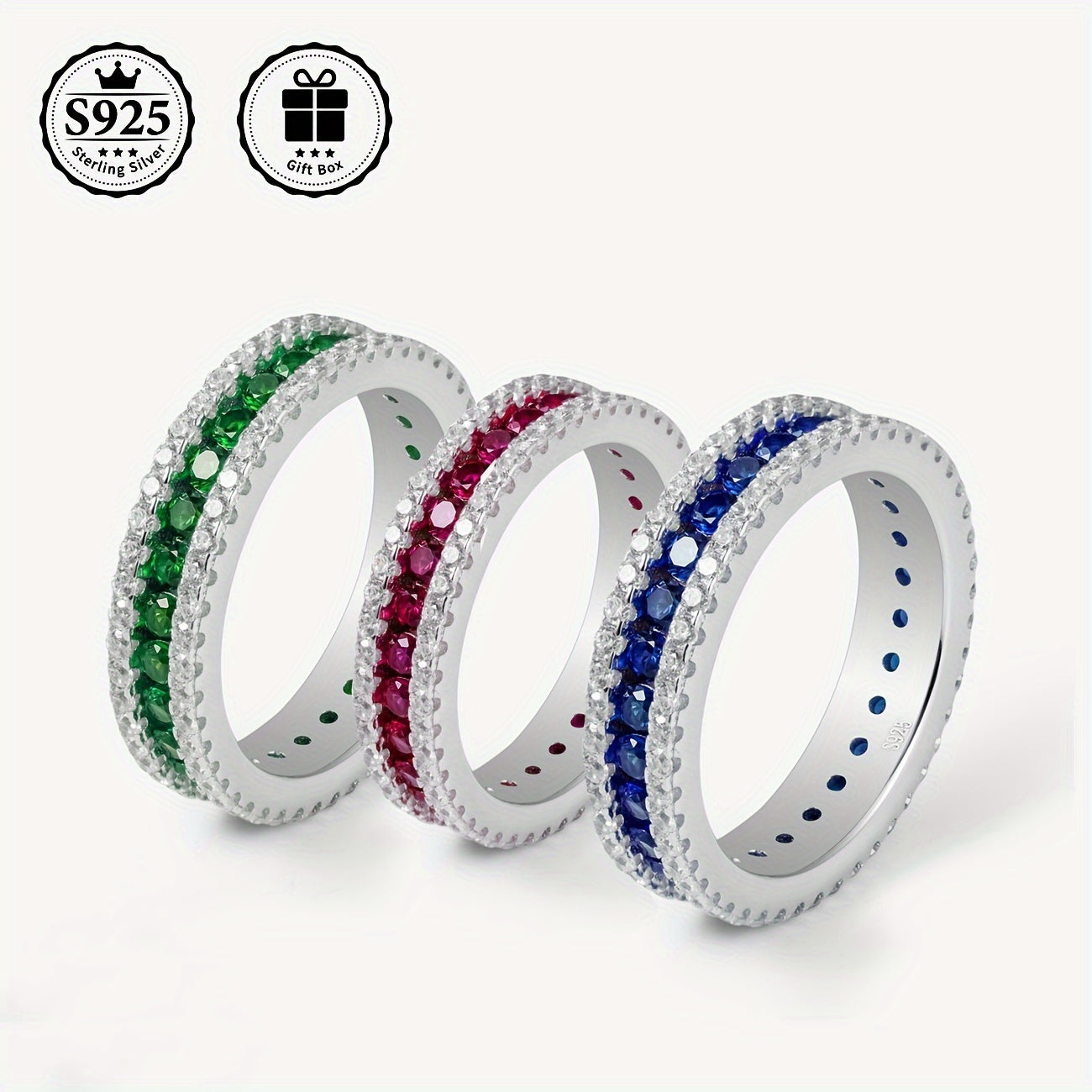 Unisex Sterling Silver Eternity Ring with Cubic Zirconia 18K Gold Plated