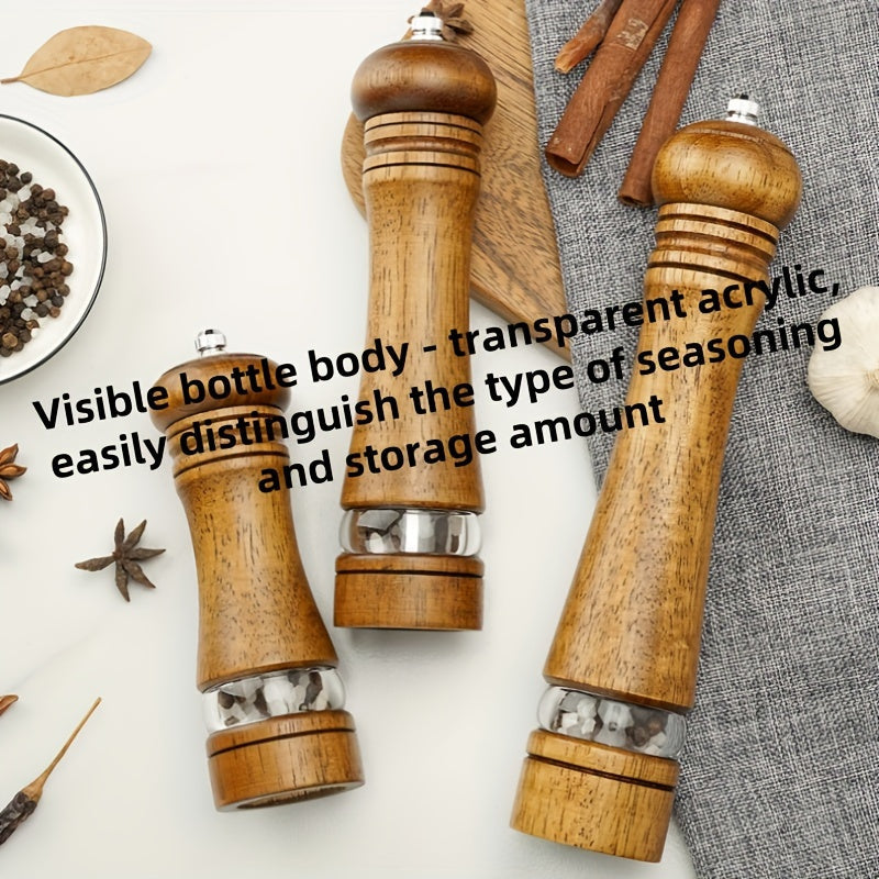 Adjustable Oak Spice Mill with Transparent Window for Seasonings and Gifts