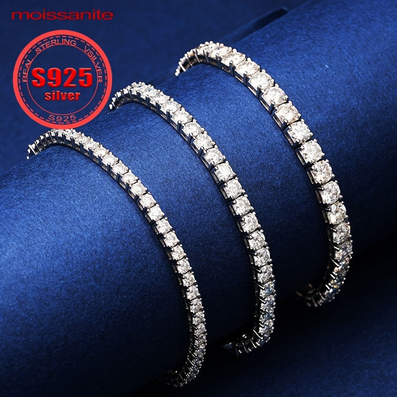 S925 Sterling Silver Moissanite Tennis Bilaguzuk, to'liq qator hashamatli va nafis uslubdagi Moissanite toshlari bilan. Ayollar uchun mukammal zargarlik sovg'asi.