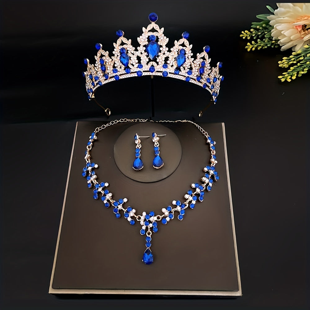 Women Bridal Jewelry Set Crystal Tiara Earrings Necklace for Weddings and Parties