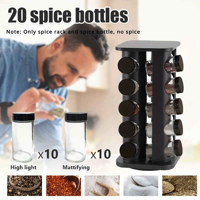 Estante de almacenamiento para botellas de especias con rotación de 360° que sostiene de 12 a 20 frascos, organizador de cocina
