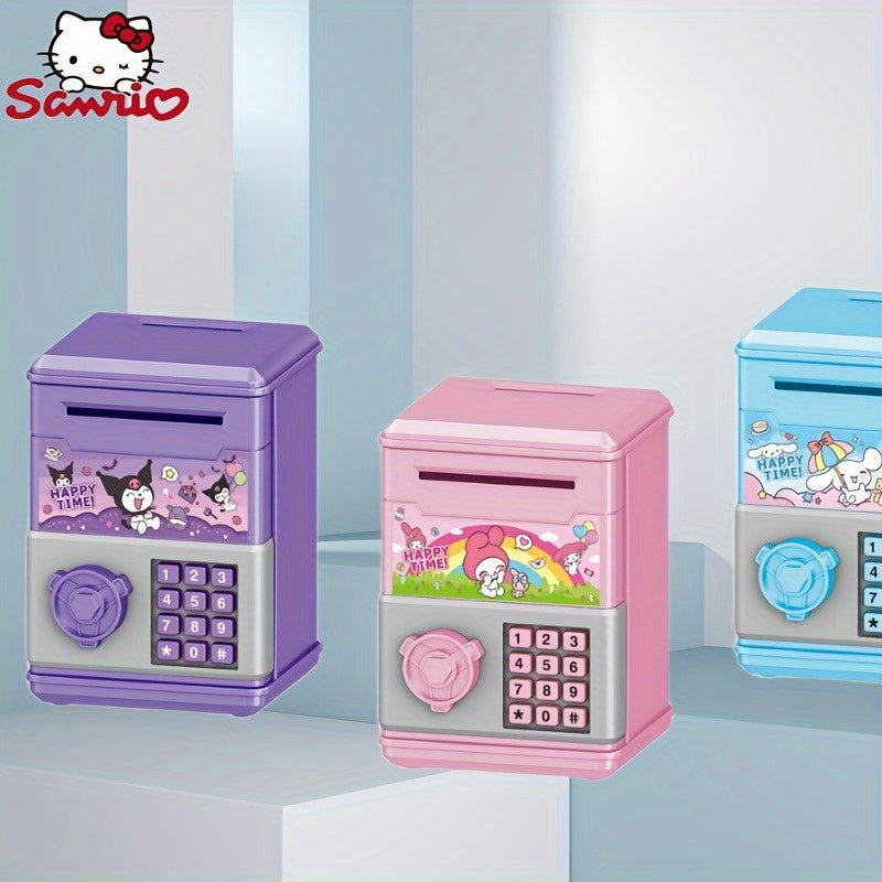 Mini Password Coin Bank for Kids with Cartoon Curly Melody, Self-Aware Lock, Plastic, White Red Purple