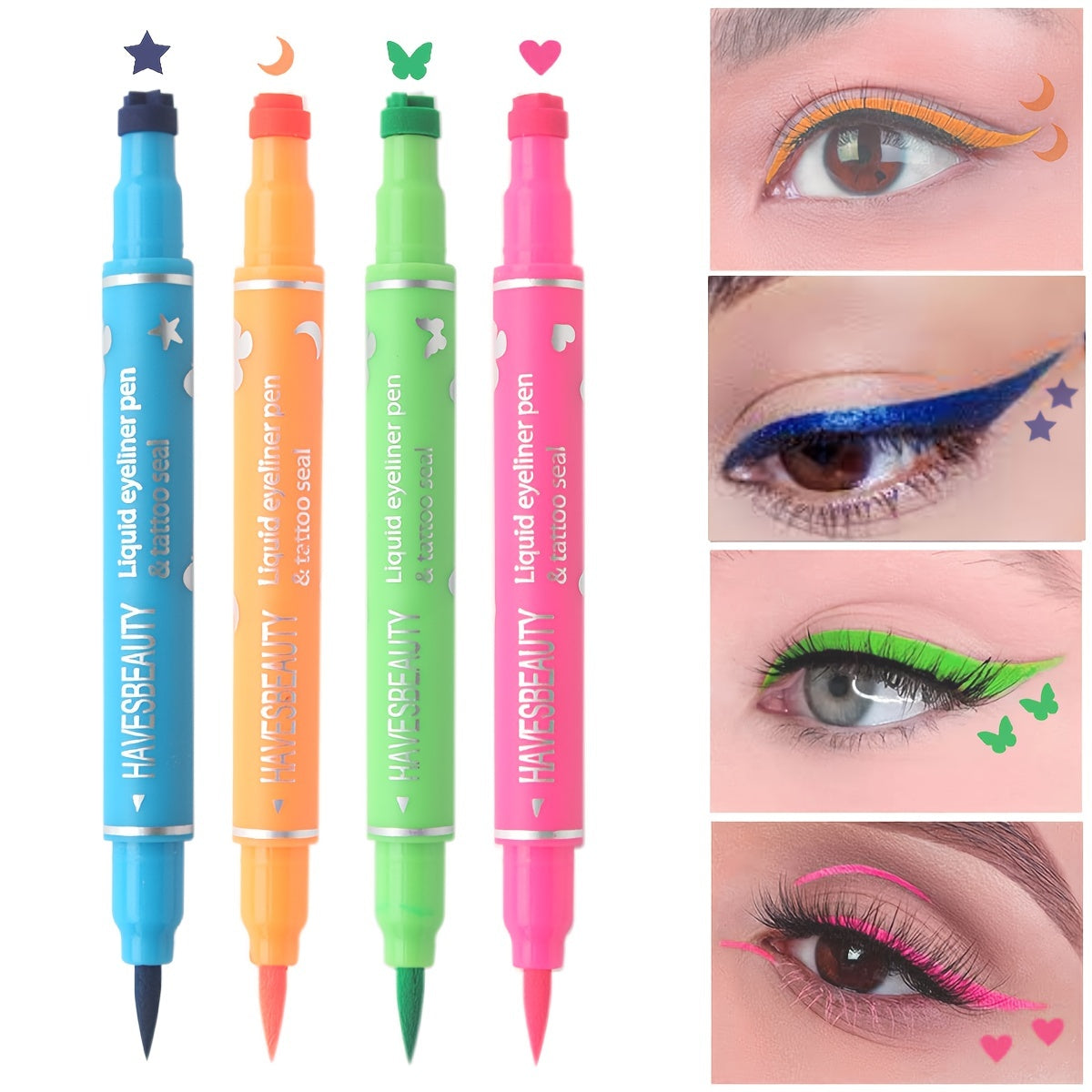 Women Waterproof Liquid Eyeliner Stamp Set with Star Heart Moon Designs