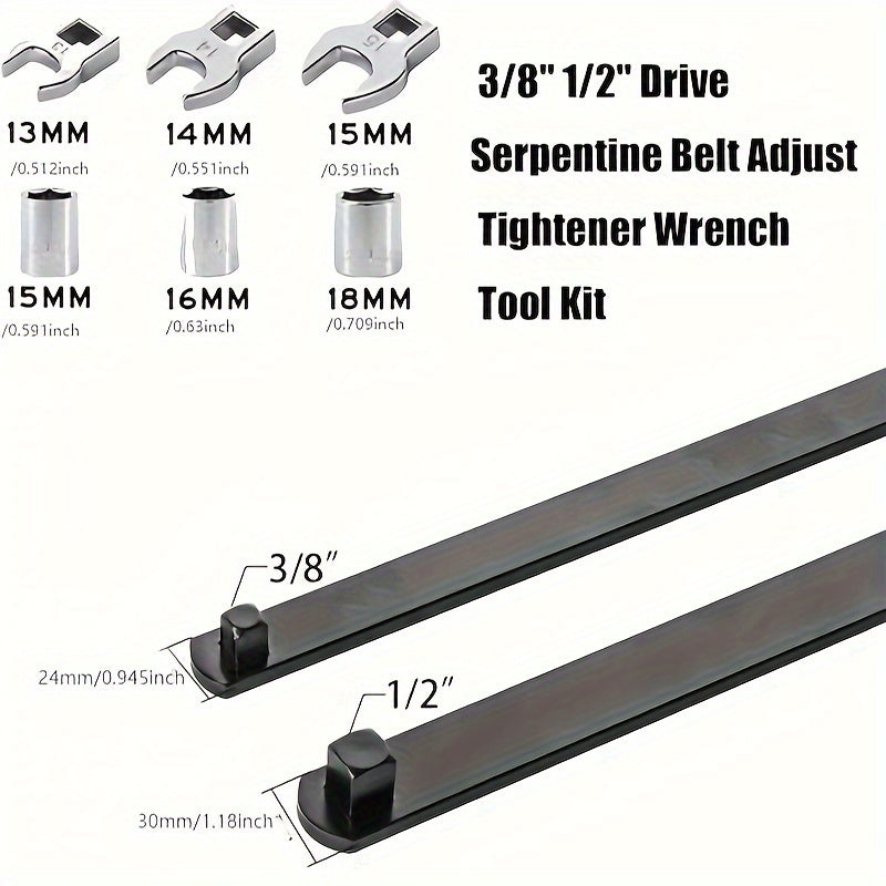 Universal Serpentine Belt Tensioner Tool Kit for Car Engines, 3/8 and 1/2 Inch Drive