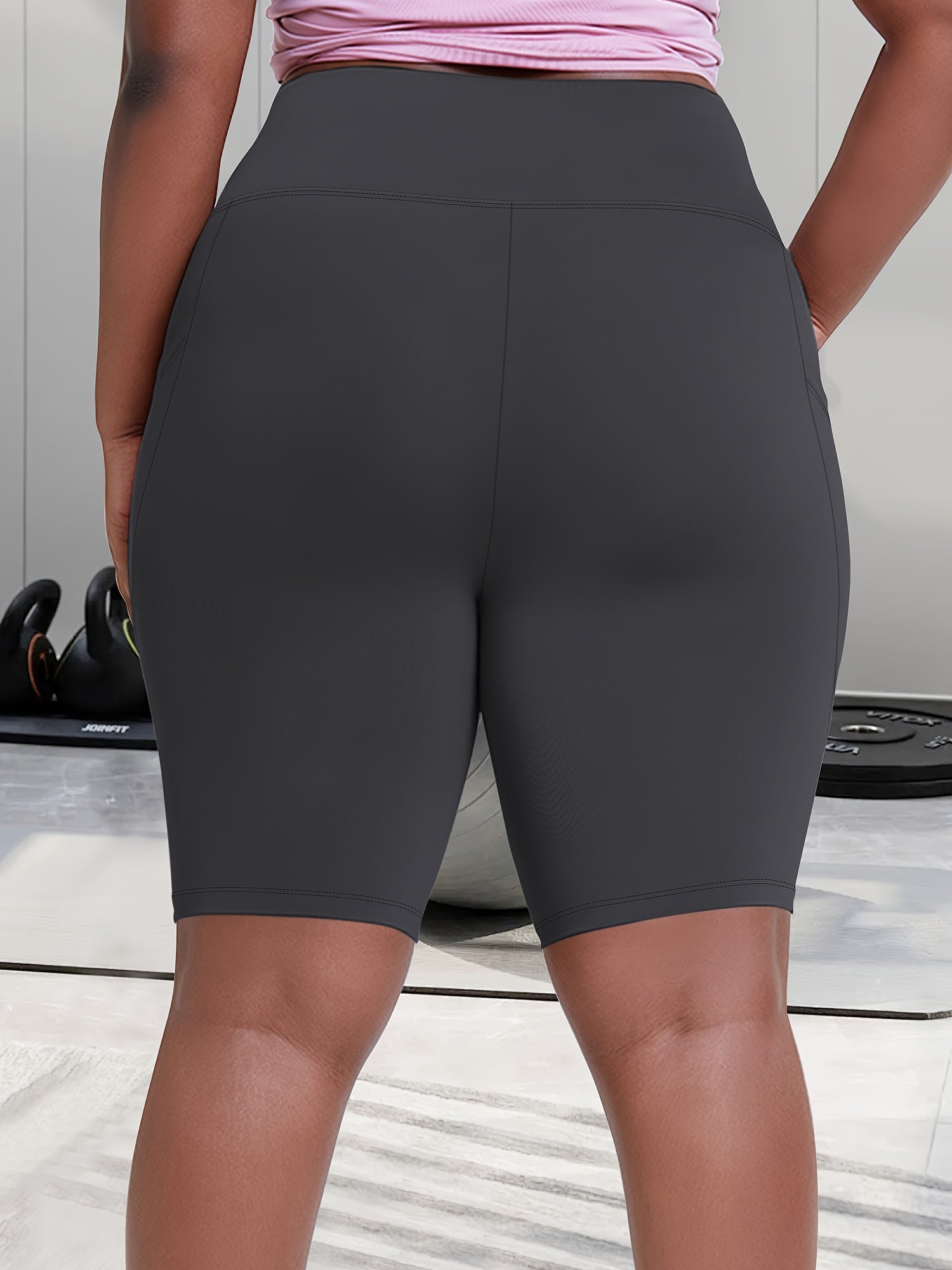 Women's Plus Size High-Waisted Side Pocket Workout Shorts