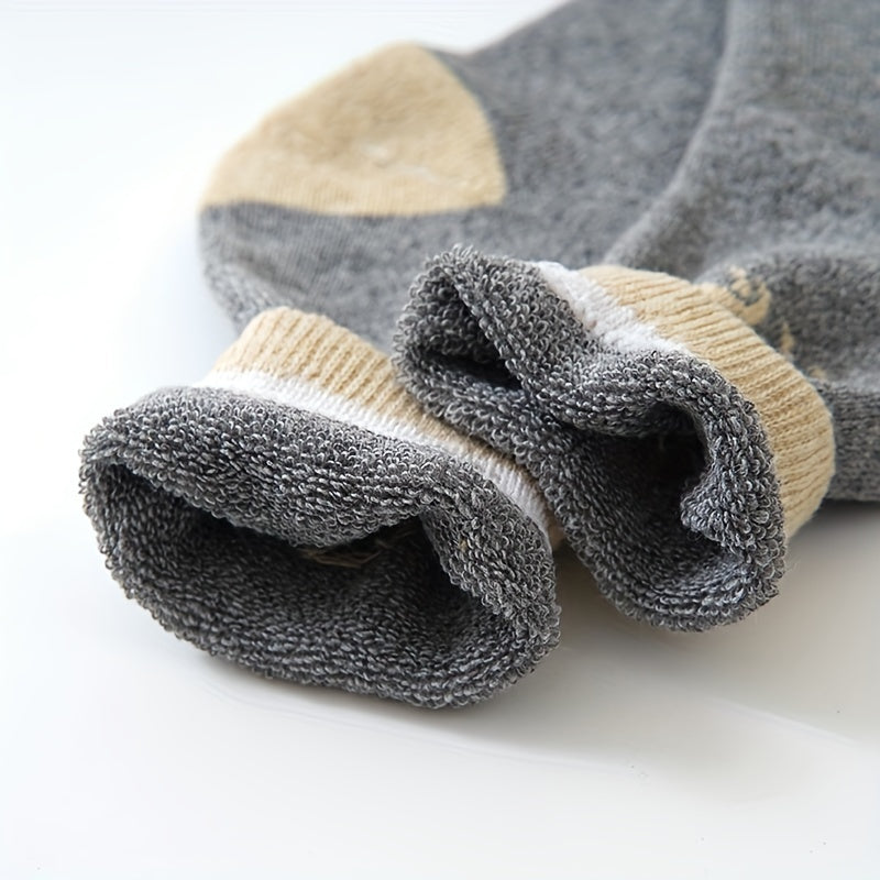 Men's Thermal Crew Socks 5 Pairs Cotton Blend Camel Pattern Warm Comfortable