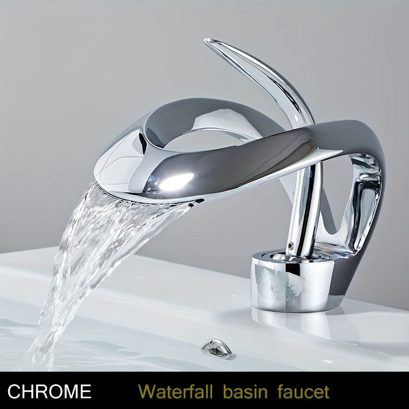 Luxury Brass Bathroom Faucet with Hollow Design Single Handle Ceramic Valve Cold and Hot Water