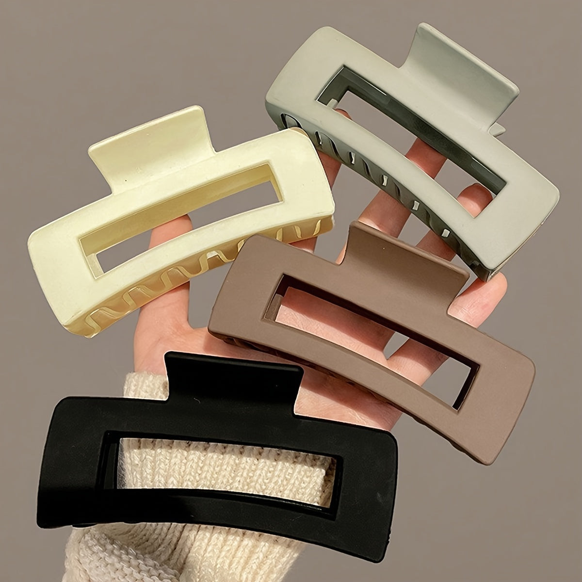 Set of 4 Women's Frosted Shark Hair Clips Large Oblong Minimalist PVC Stylish Accessories