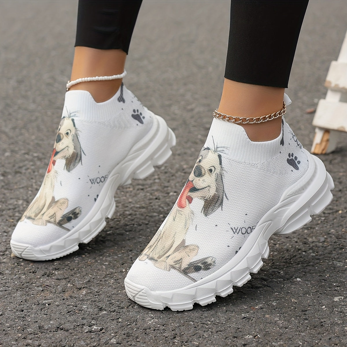Women's Casual Sneakers with Puppy Print Lightweight Breathable Fabric